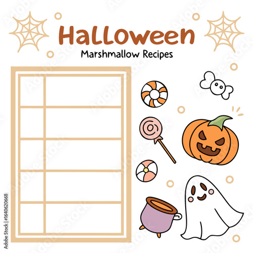 Cute halloween marshmallow recipes planner with spooky characters and candies for seasonal treats and activities