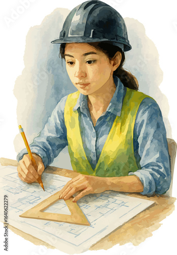 Watercolor Portraits of Construction Professionals in Safety Gear