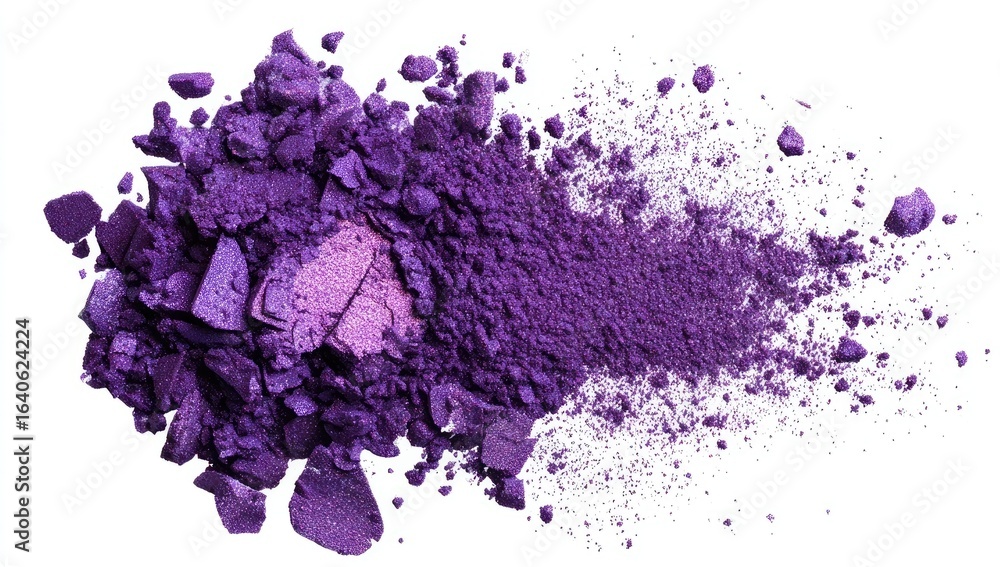 Obraz premium Purple eye shadow powder scattered on white background