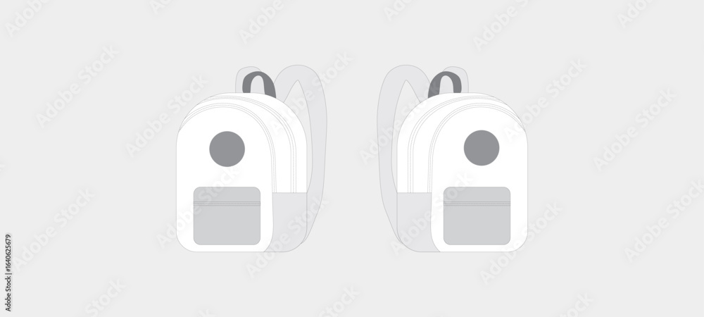 Obraz premium Backpack Design Technical Cad Drawing Template. White backpack in front and back views.
