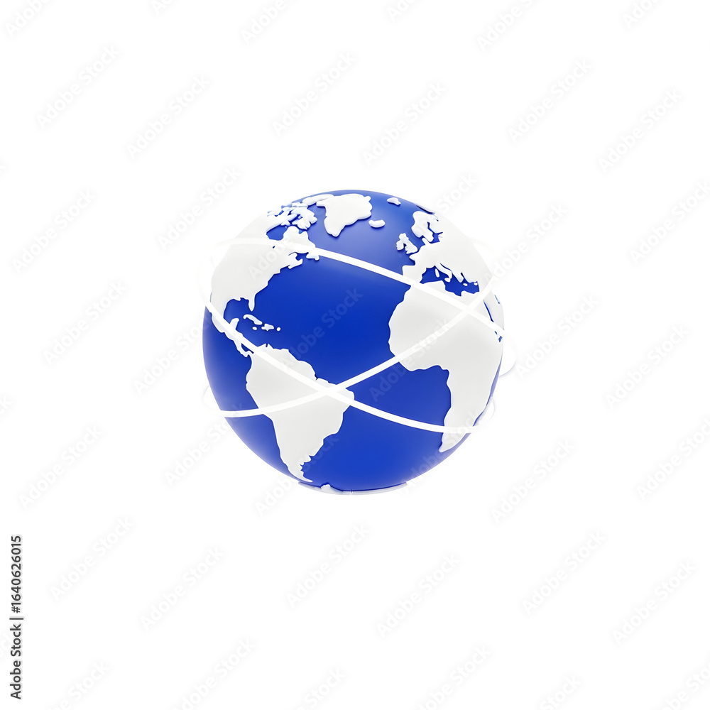 Naklejka premium Blue Globe with Network - Global Communication and Technology on Transparent Background