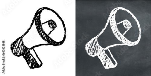 Chalk hand drawn megaphone vector for announcement, communication, and marketing with a sketchy feel. Perfect for illustrating public speaking, news, and creative concepts.