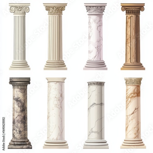 Old marble pillars in different styles as vector images. [5a36162a-5bfc-4305-b50b-84ade113e9cc] --v 6.1 Job ID: f8f04ea3-f1e1-4211-8395-82df91b1fa1d