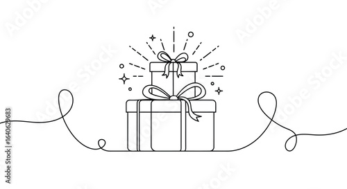 Vector illustration of stack of gift boxes with ribbon and bow, isolated on white background