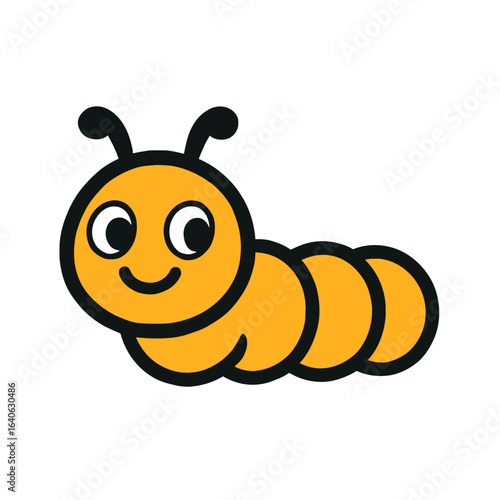 A cute cartoon caterpillar with a friendly smile and big eyes, depicted in a simple, clean illustration style on a white background.