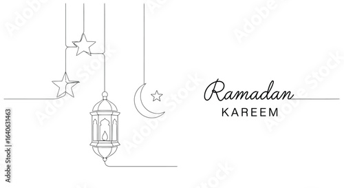Vector illustration of ramadan kareem greeting with lantern, moon and stars
