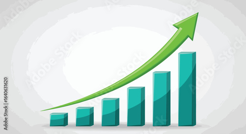 Vector illustration of green upward arrow and bar chart showing financial growth and progress