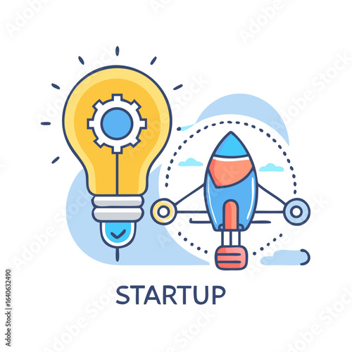 Search:
Startup launch concept with lightbulb idea connected to a rocket. Business innovation, creativity, and growth metaphor. From new idea to realization and success. ... See More
