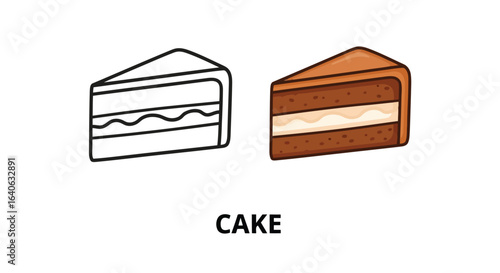 Vector illustration of chocolate cake slice isolated on white background