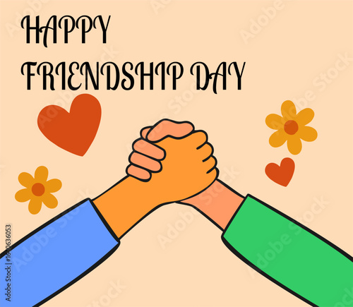 Illustration of Two Hands Shaking Firmly with Heart and Flower Decoration for Celebration