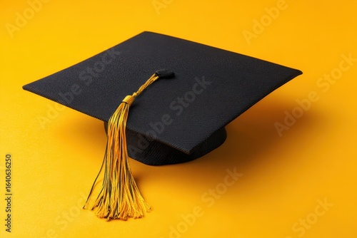 Wallpaper Mural Black graduation cap with yellow tassel displayed on vibrant yellow background, representing academic achievement and celebration at a graduation ceremony Torontodigital.ca