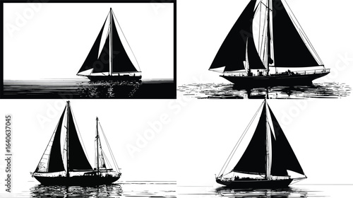 Sailing Ship, Monochrome, Silhouette EPS