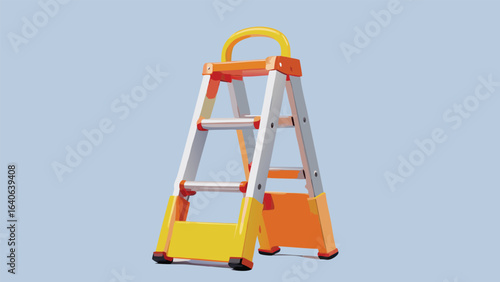 folding step ladder with orange and yellow accents against a light blue background