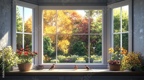 Autumn view through bay window