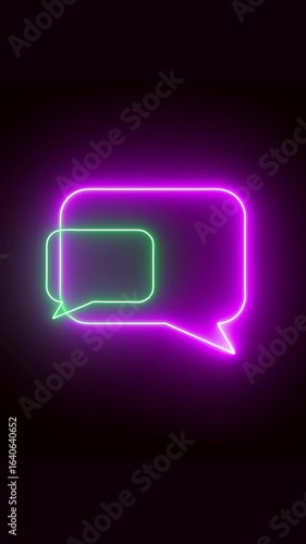 Animated neon conversation bubbles vertical video. Illuminated neon speech bubbles against a black background creating a modern design