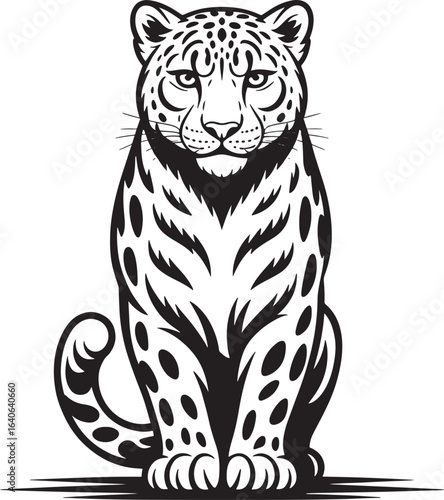 Majestic snow leopard sitting proudly with german motto silhouette line art illustration stock photos royalty free image premium quality