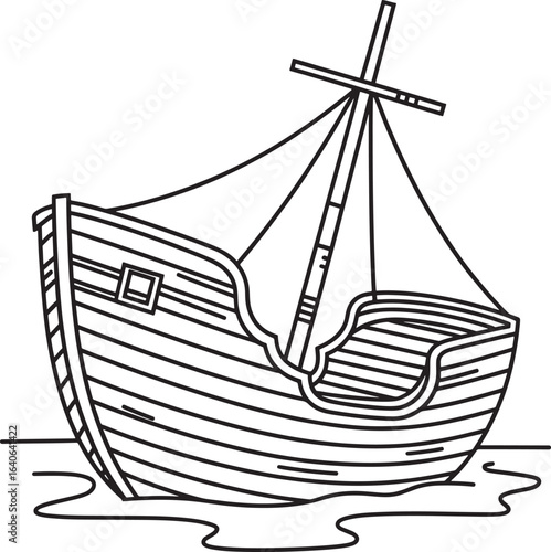 sinking ship on wavy water silhouette line art illustration stock photos royalty free image premium quality