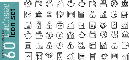 Business Icon Set visual representation of the tools and symbols utilized in the realm of commerce, depicting key financial, administrative, and service-related concepts through neat.