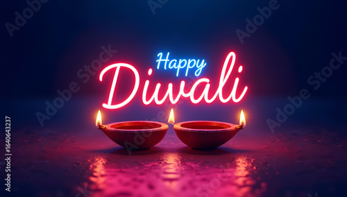 Neon Glow Happy Diwali Festival Poster
