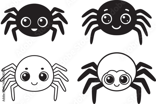 Four cute cartoon spiders silhouette