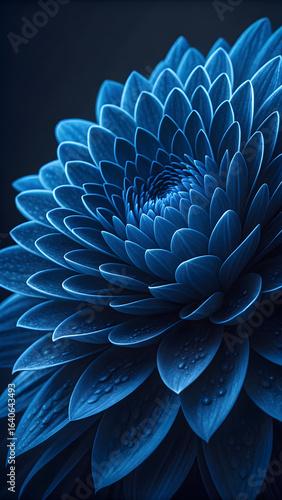 An abstract fractal flower blooms with blue petals in a beautiful macro closeup