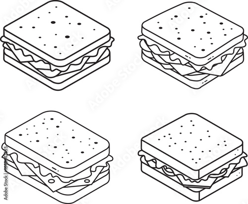 Four isometric sandwiches silhouette