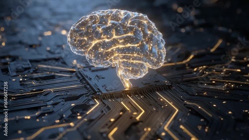 Abstract image of a glowing brain on a circuit board