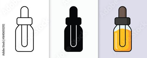 Essential oil dropper bottle icons and realistic representation set for aromatherapy and skincare