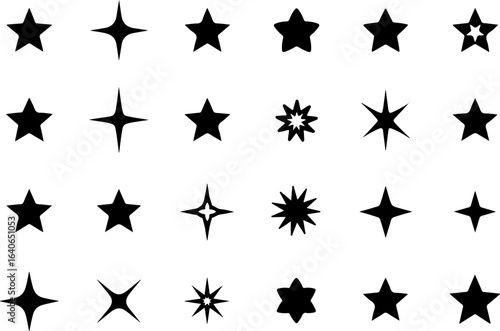 Black Star and Sparkle Icon Set