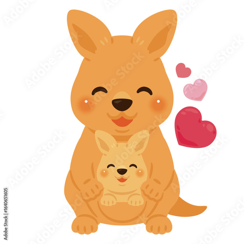 正面から見た笑顔のカンガルー親子のイラスト
