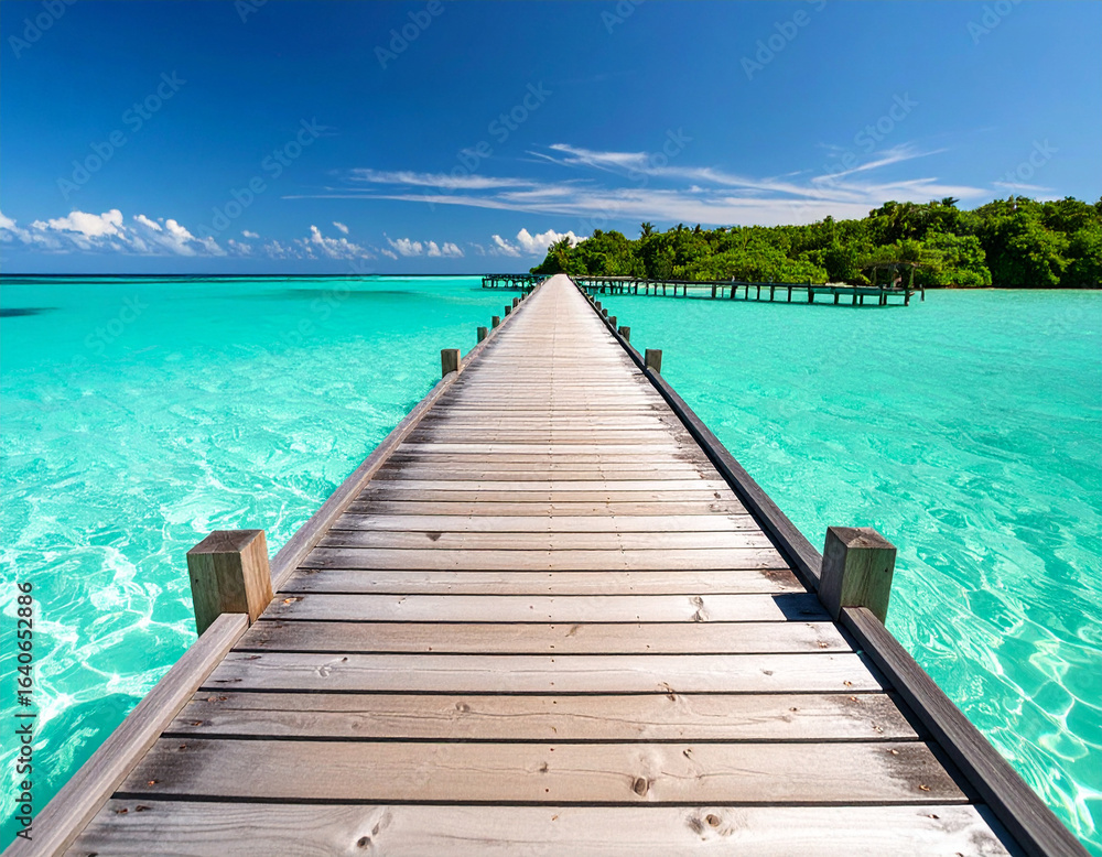 Obraz premium Wooden Pier into Tropical Lagoon