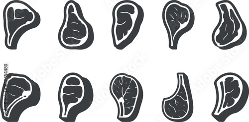 Collection of various beef and lamb cuts illustrated with detailed silhouettes