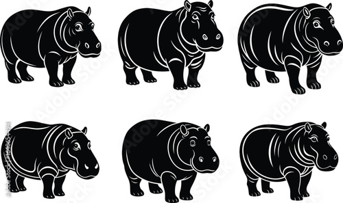 Hippo Vector Bundle Silhouettes, Illustrations & Graphic Designs