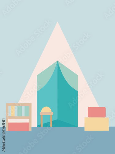 Kids playroom with pastel colored walls and tent canopy