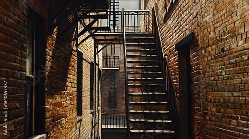 Brick alleyway with metal stairs