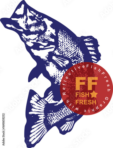 Dynamic blue grouper fish illustration. Action pose, perfect for sports fishing apparel, tournament branding, marine life projects. High-quality vector.
