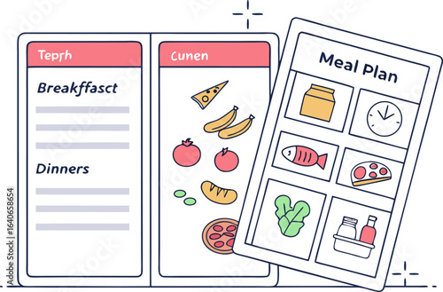 Organized meal planning with a visual food list and schedule showcasing healthy eating and daily nutrition