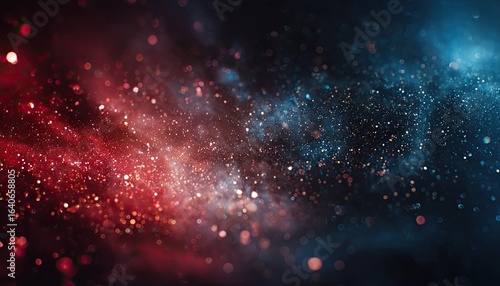 Abstract vibrant red and blue glitter bokeh