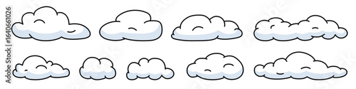 Set of cartoon clouds. White fluffy clouds. Vector