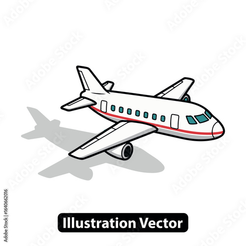 Simple cartoon airplane vector illustration for commercial aviation and global travel concepts.