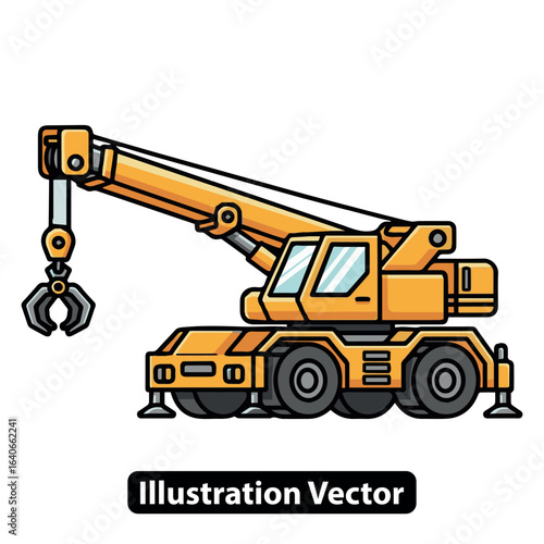 Industrial heavy machinery concept with a yellow mobile crane truck and claw grabber vector
