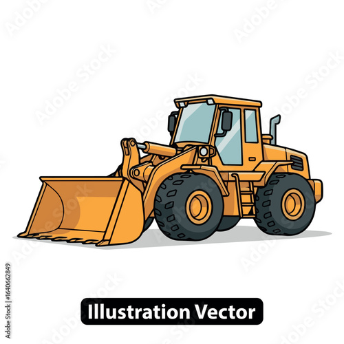 Vector illustration of a yellow wheel loader for construction and building projects