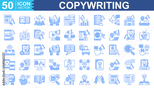 Copywriting Icon Set Collection. Containing Newspaper, Catalog, Marketing, Advertising, Brochure, Marketing icon.