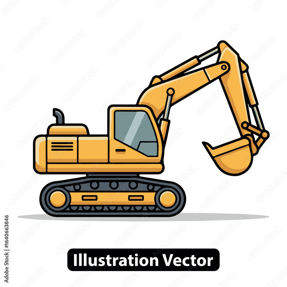 Naklejka premium Yellow excavator heavy machinery cartoon vector for construction and industry projects