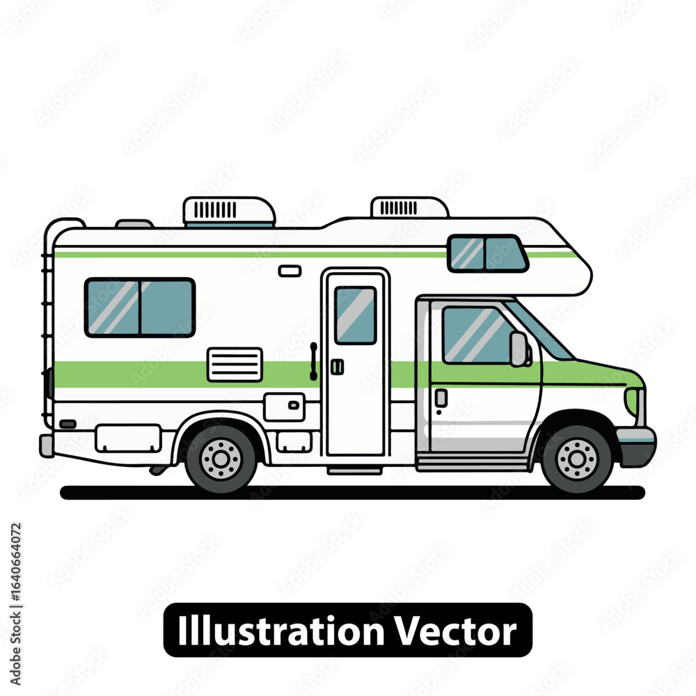 Naklejka premium Class C motorhome recreational vehicle illustration for travel and road trip adventure concept