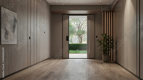 Wallpaper Mural Minimalist hallway interior with smart secured door and soft neutral wall tones Torontodigital.ca