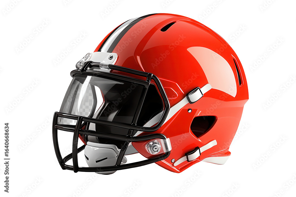 Fototapeta premium Football helmet designed for protection and performance, offering a sleek red finish with black accents, perfect for team sports and dedicated athletes