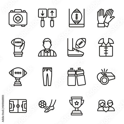 American Foot Ball Vector outline icon set 2