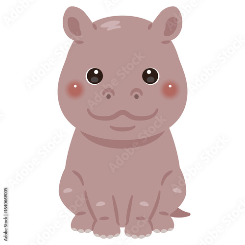お座りしたカバのイラスト