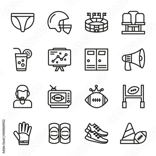 American Foot Ball Vector outline icon set 3